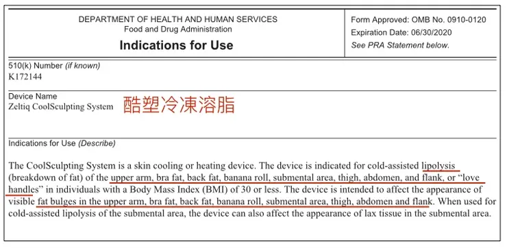 Coolsculpting酷塑冷凍溶脂美國FDA適應症